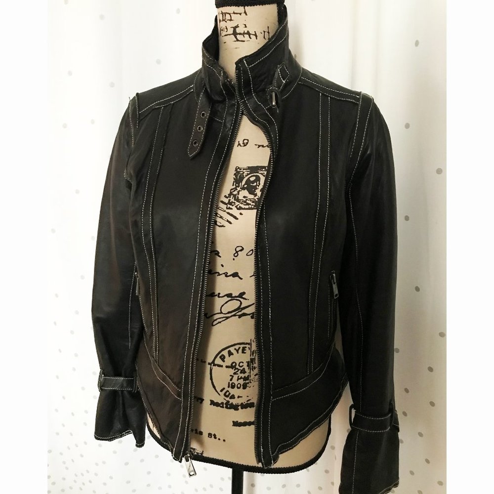 Miss Sixty Black Leather Vintage Jacket Medium